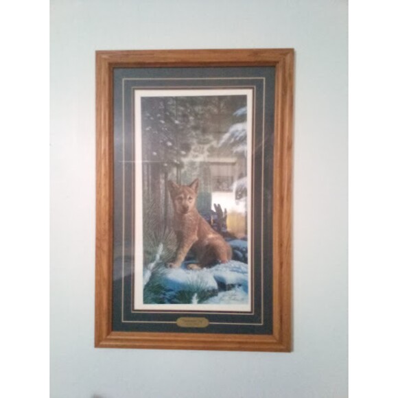 Shadowland Pup by Kim Norlien Framed Print Wood Frame Wolf Native Signed - Picture 2 of 3